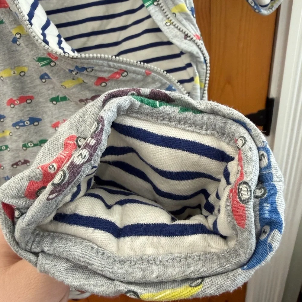 Baby Boden Gray Car Print Kids Winter Bunting Footie